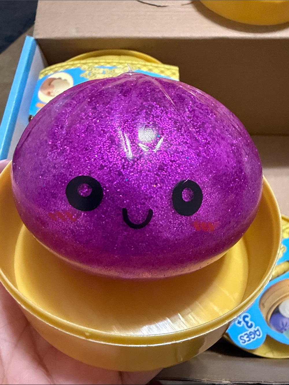 Purple Glitter Squeezy Dumpling Toy for Kids - Cute Smile Stress Ball - CONFIRME